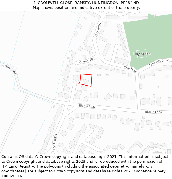 3, CROMWELL CLOSE, RAMSEY, HUNTINGDON, PE26 1ND: Location map and indicative extent of plot