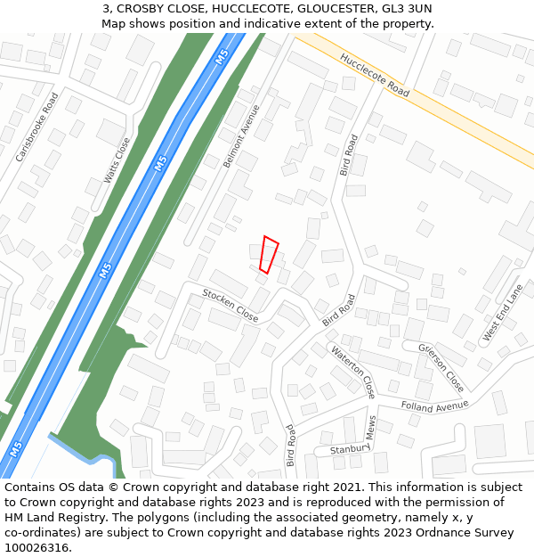 3, CROSBY CLOSE, HUCCLECOTE, GLOUCESTER, GL3 3UN: Location map and indicative extent of plot