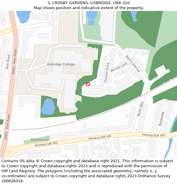 3, CROSBY GARDENS, UXBRIDGE, UB8 1GS: Location map and indicative extent of plot