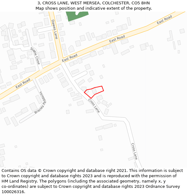 3, CROSS LANE, WEST MERSEA, COLCHESTER, CO5 8HN: Location map and indicative extent of plot