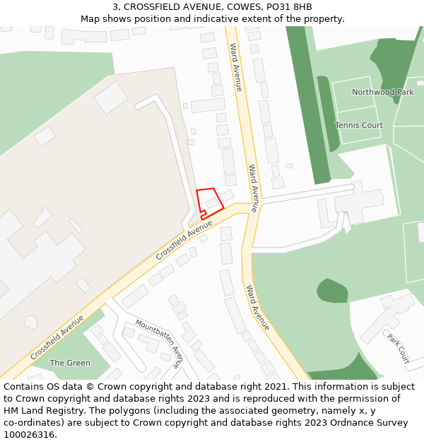 3, CROSSFIELD AVENUE, COWES, PO31 8HB: Location map and indicative extent of plot