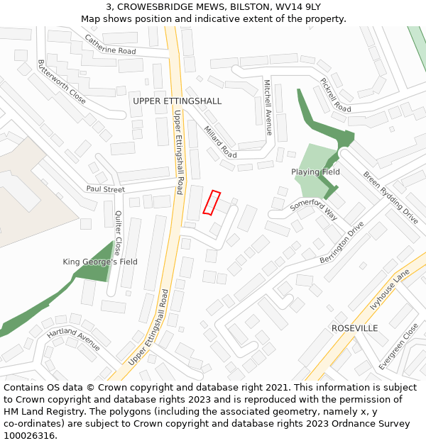 3, CROWESBRIDGE MEWS, BILSTON, WV14 9LY: Location map and indicative extent of plot