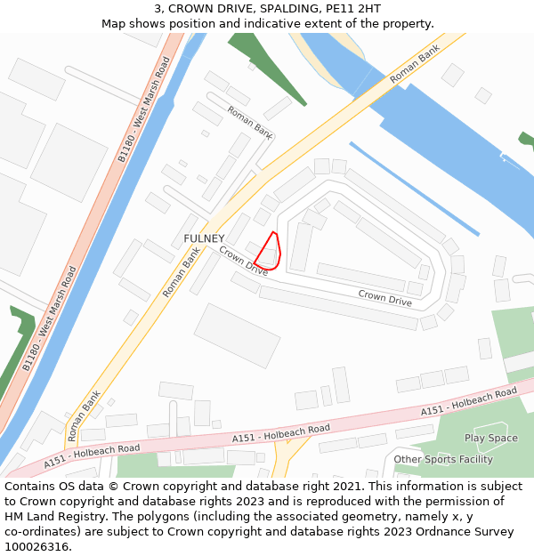 3, CROWN DRIVE, SPALDING, PE11 2HT: Location map and indicative extent of plot