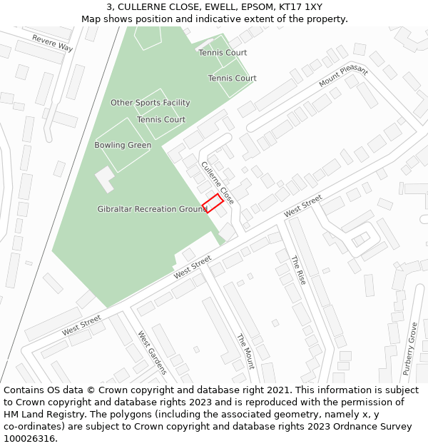 3, CULLERNE CLOSE, EWELL, EPSOM, KT17 1XY: Location map and indicative extent of plot