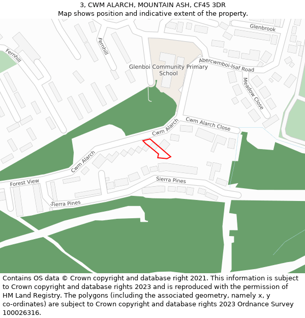 3, CWM ALARCH, MOUNTAIN ASH, CF45 3DR: Location map and indicative extent of plot