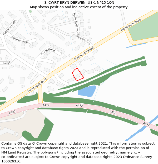 3, CWRT BRYN DERWEN, USK, NP15 1QN: Location map and indicative extent of plot