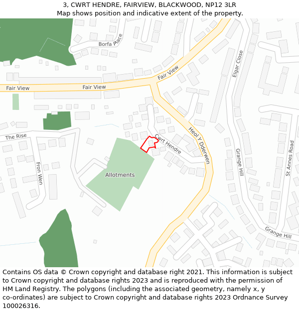 3, CWRT HENDRE, FAIRVIEW, BLACKWOOD, NP12 3LR: Location map and indicative extent of plot