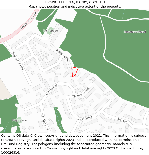 3, CWRT LEUBREN, BARRY, CF63 1HH: Location map and indicative extent of plot