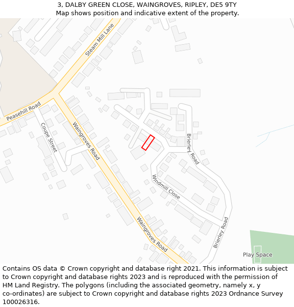 3, DALBY GREEN CLOSE, WAINGROVES, RIPLEY, DE5 9TY: Location map and indicative extent of plot