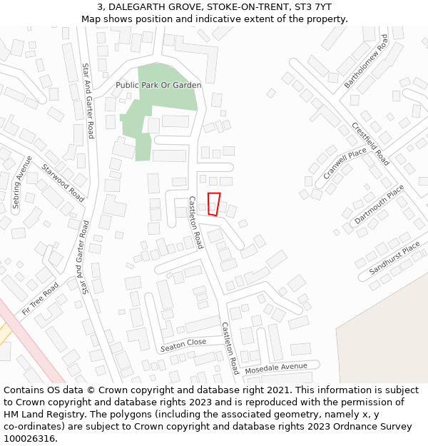 3, DALEGARTH GROVE, STOKE-ON-TRENT, ST3 7YT: Location map and indicative extent of plot
