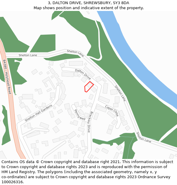3, DALTON DRIVE, SHREWSBURY, SY3 8DA: Location map and indicative extent of plot