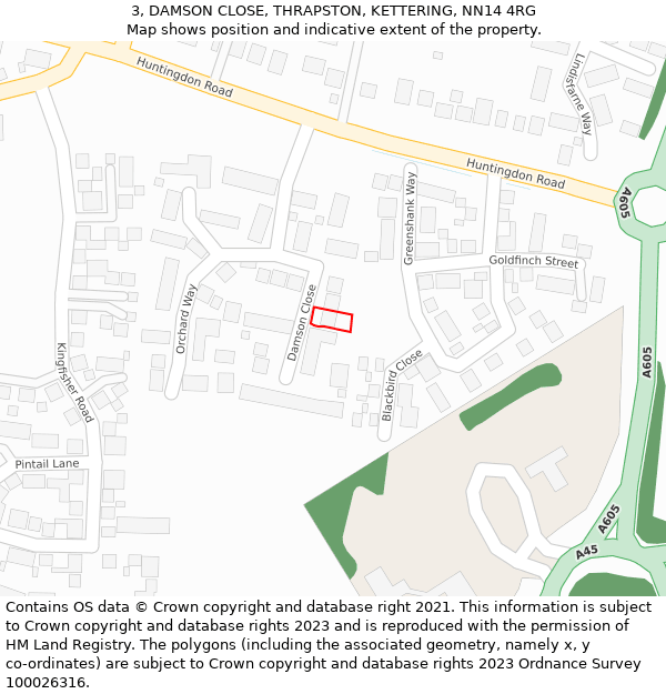 3, DAMSON CLOSE, THRAPSTON, KETTERING, NN14 4RG: Location map and indicative extent of plot