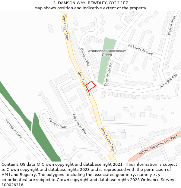 3, DAMSON WAY, BEWDLEY, DY12 1EZ: Location map and indicative extent of plot