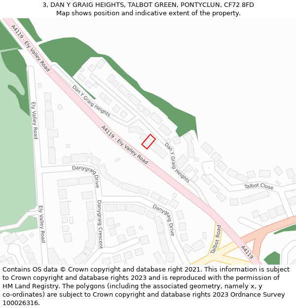 3, DAN Y GRAIG HEIGHTS, TALBOT GREEN, PONTYCLUN, CF72 8FD: Location map and indicative extent of plot