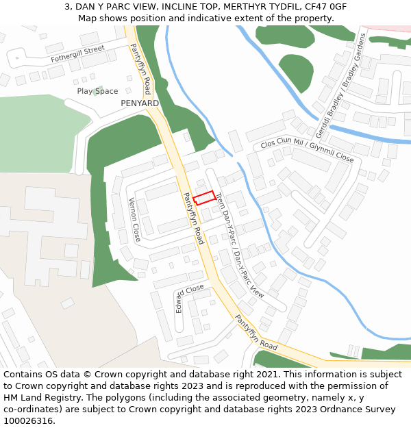 3, DAN Y PARC VIEW, INCLINE TOP, MERTHYR TYDFIL, CF47 0GF: Location map and indicative extent of plot