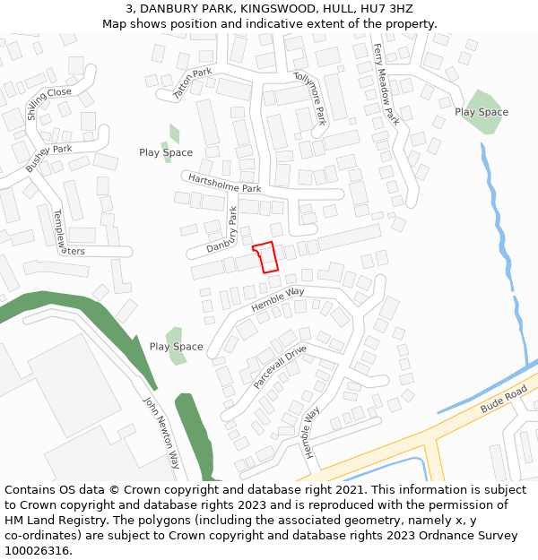 3, DANBURY PARK, KINGSWOOD, HULL, HU7 3HZ: Location map and indicative extent of plot