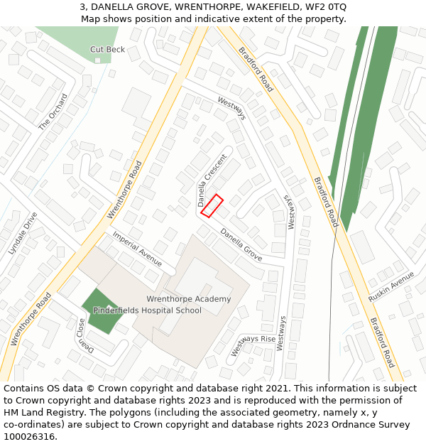 3, DANELLA GROVE, WRENTHORPE, WAKEFIELD, WF2 0TQ: Location map and indicative extent of plot