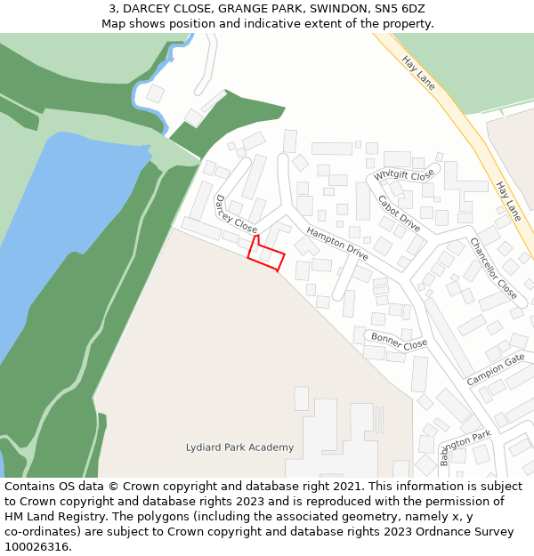 3, DARCEY CLOSE, GRANGE PARK, SWINDON, SN5 6DZ: Location map and indicative extent of plot