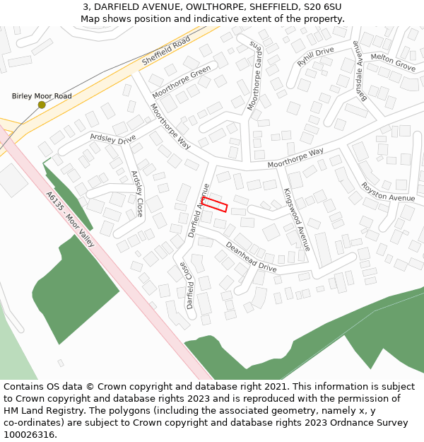 3, DARFIELD AVENUE, OWLTHORPE, SHEFFIELD, S20 6SU: Location map and indicative extent of plot
