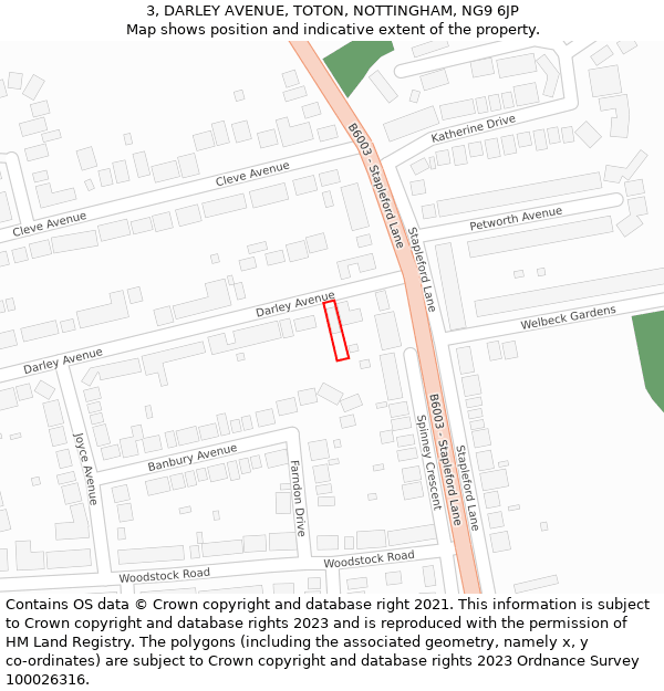 3, DARLEY AVENUE, TOTON, NOTTINGHAM, NG9 6JP: Location map and indicative extent of plot