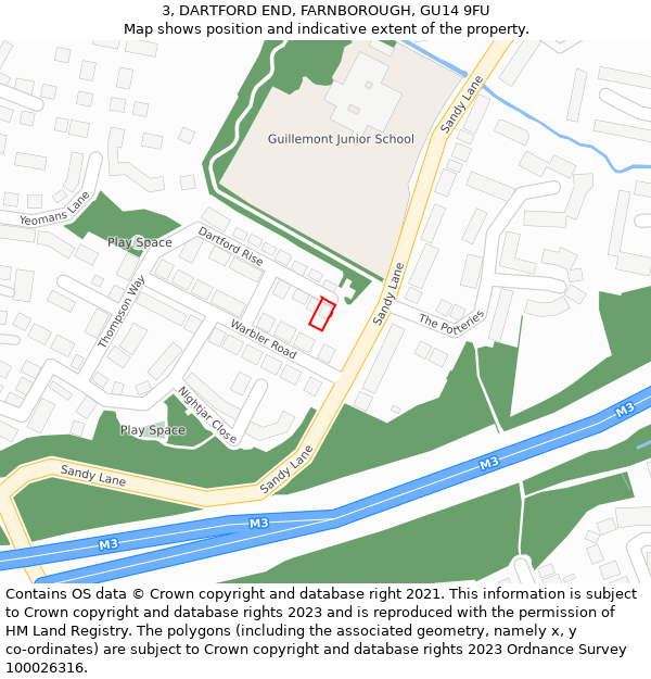 3, DARTFORD END, FARNBOROUGH, GU14 9FU: Location map and indicative extent of plot