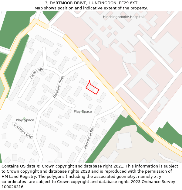 3, DARTMOOR DRIVE, HUNTINGDON, PE29 6XT: Location map and indicative extent of plot