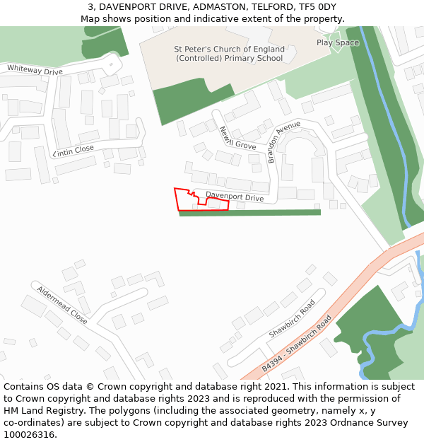 3, DAVENPORT DRIVE, ADMASTON, TELFORD, TF5 0DY: Location map and indicative extent of plot