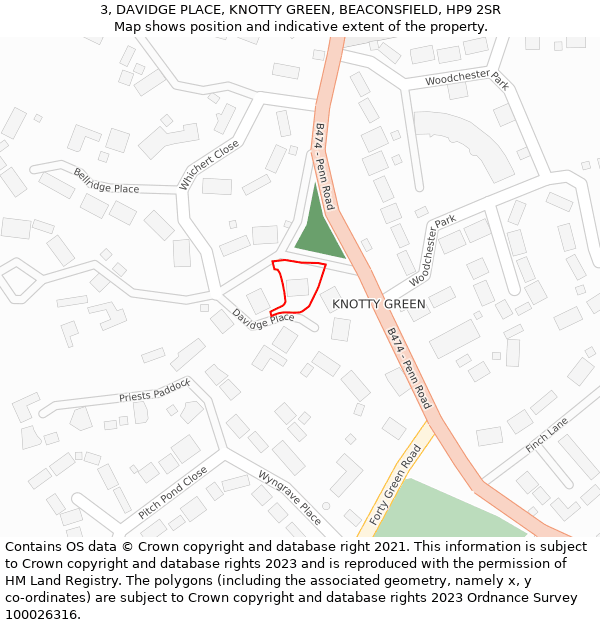 3, DAVIDGE PLACE, KNOTTY GREEN, BEACONSFIELD, HP9 2SR: Location map and indicative extent of plot