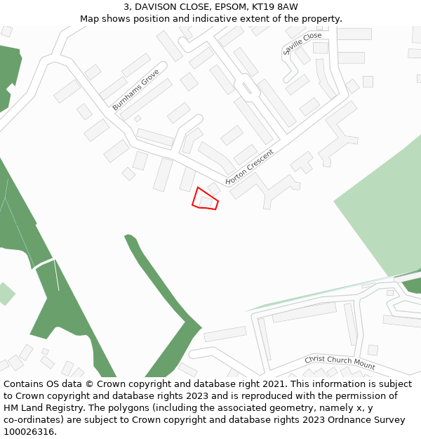 3, DAVISON CLOSE, EPSOM, KT19 8AW: Location map and indicative extent of plot