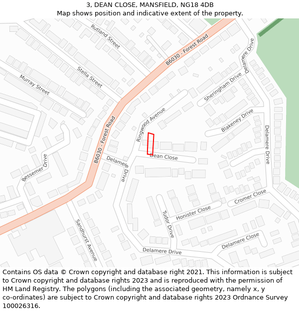 3, DEAN CLOSE, MANSFIELD, NG18 4DB: Location map and indicative extent of plot