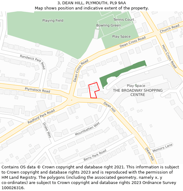3, DEAN HILL, PLYMOUTH, PL9 9AA: Location map and indicative extent of plot