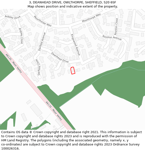 3, DEANHEAD DRIVE, OWLTHORPE, SHEFFIELD, S20 6SF: Location map and indicative extent of plot