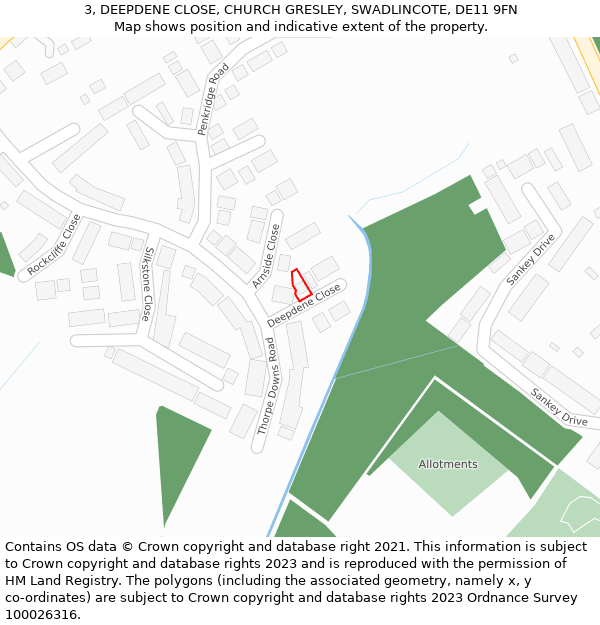 3, DEEPDENE CLOSE, CHURCH GRESLEY, SWADLINCOTE, DE11 9FN: Location map and indicative extent of plot