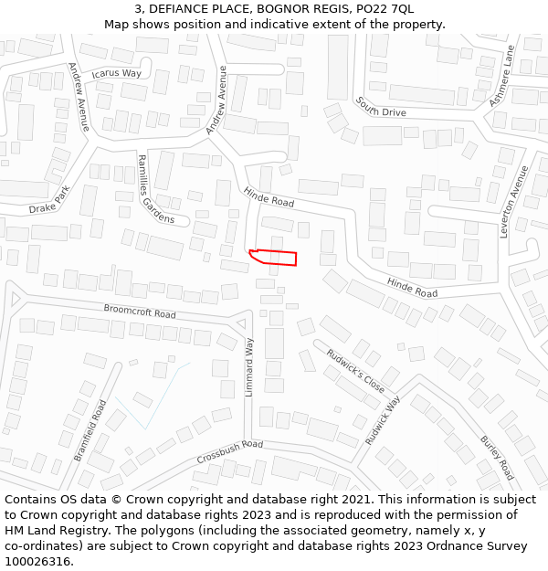 3, DEFIANCE PLACE, BOGNOR REGIS, PO22 7QL: Location map and indicative extent of plot