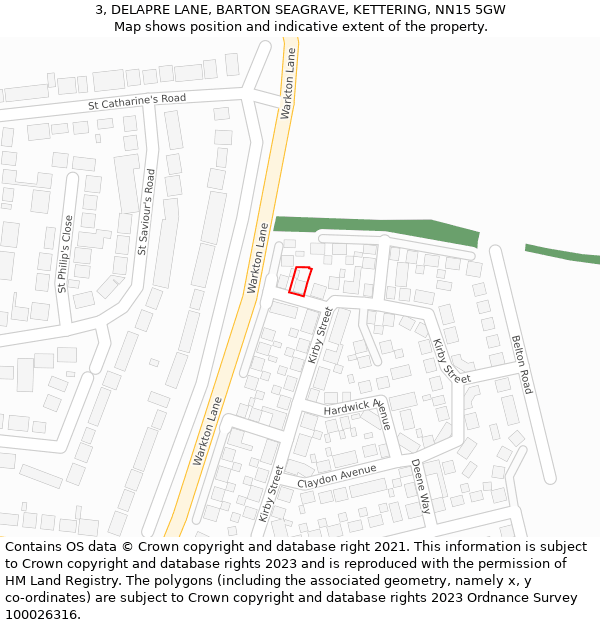 3, DELAPRE LANE, BARTON SEAGRAVE, KETTERING, NN15 5GW: Location map and indicative extent of plot
