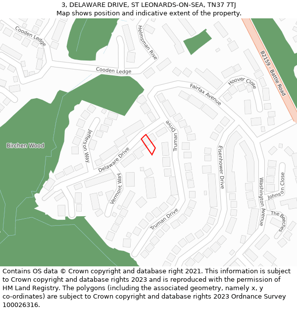 3, DELAWARE DRIVE, ST LEONARDS-ON-SEA, TN37 7TJ: Location map and indicative extent of plot