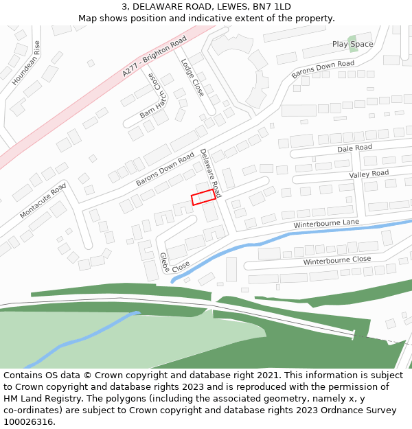 3, DELAWARE ROAD, LEWES, BN7 1LD: Location map and indicative extent of plot
