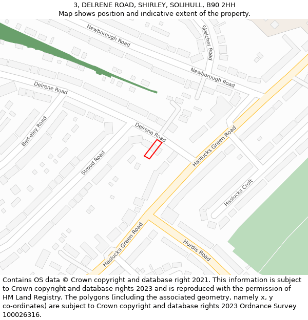 3, DELRENE ROAD, SHIRLEY, SOLIHULL, B90 2HH: Location map and indicative extent of plot