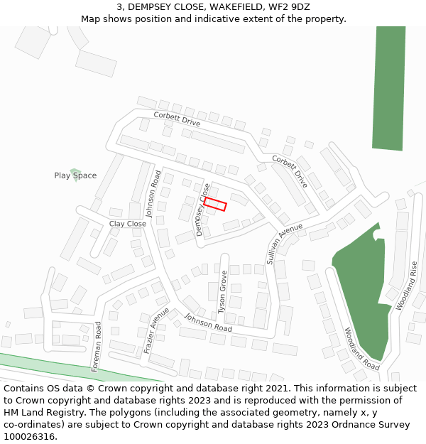 3, DEMPSEY CLOSE, WAKEFIELD, WF2 9DZ: Location map and indicative extent of plot