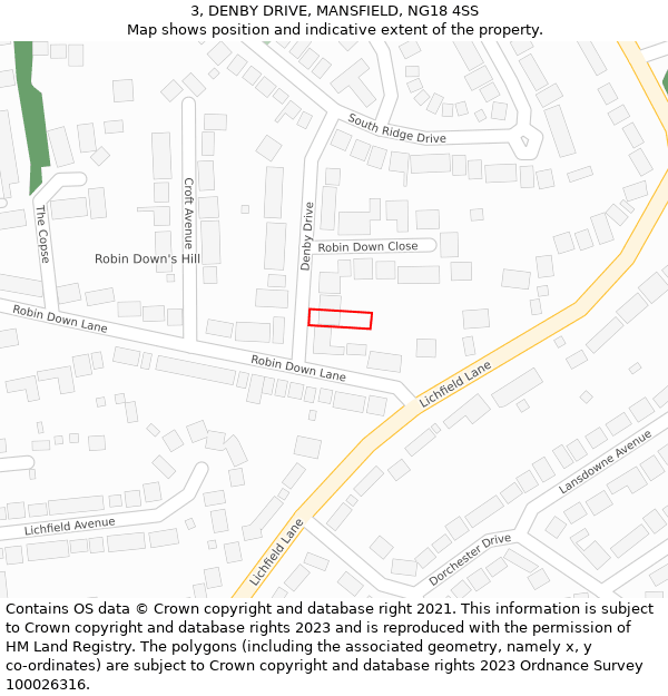 3, DENBY DRIVE, MANSFIELD, NG18 4SS: Location map and indicative extent of plot