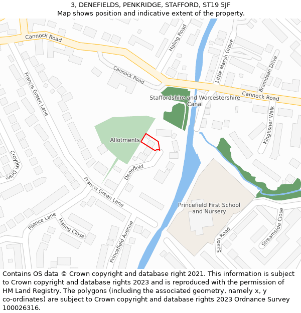 3, DENEFIELDS, PENKRIDGE, STAFFORD, ST19 5JF: Location map and indicative extent of plot