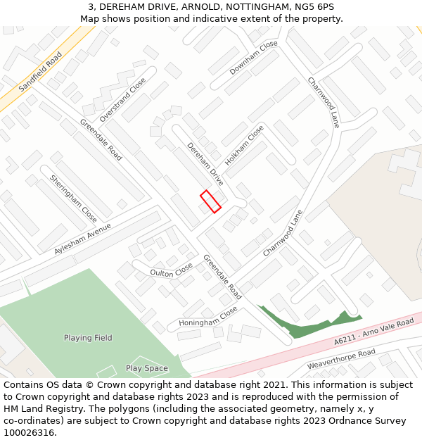 3, DEREHAM DRIVE, ARNOLD, NOTTINGHAM, NG5 6PS: Location map and indicative extent of plot