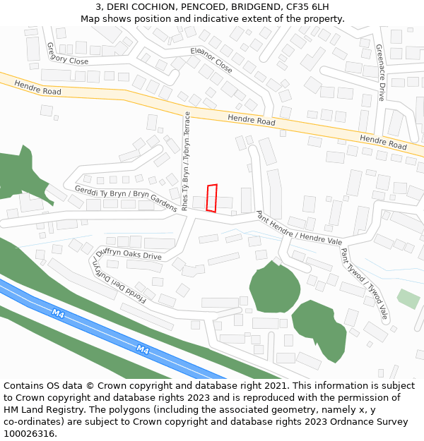 3, DERI COCHION, PENCOED, BRIDGEND, CF35 6LH: Location map and indicative extent of plot