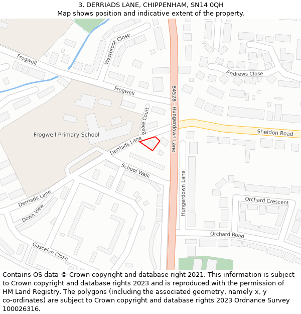 3, DERRIADS LANE, CHIPPENHAM, SN14 0QH: Location map and indicative extent of plot