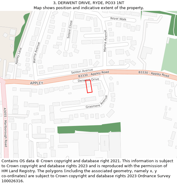 3, DERWENT DRIVE, RYDE, PO33 1NT: Location map and indicative extent of plot