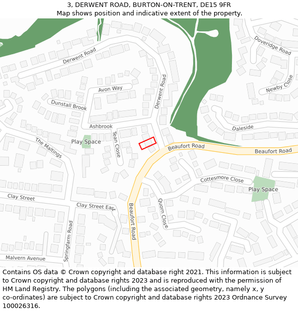 3, DERWENT ROAD, BURTON-ON-TRENT, DE15 9FR: Location map and indicative extent of plot