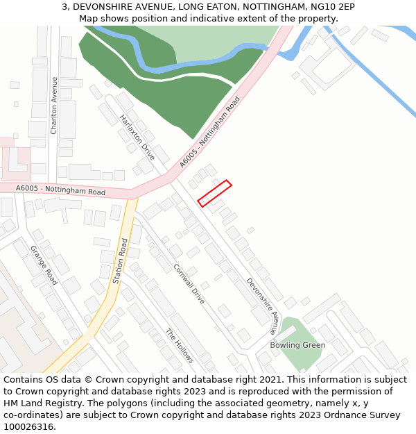 3, DEVONSHIRE AVENUE, LONG EATON, NOTTINGHAM, NG10 2EP: Location map and indicative extent of plot