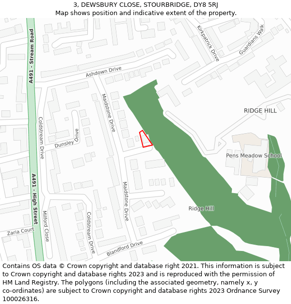 3, DEWSBURY CLOSE, STOURBRIDGE, DY8 5RJ: Location map and indicative extent of plot