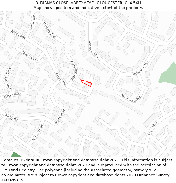 3, DIANAS CLOSE, ABBEYMEAD, GLOUCESTER, GL4 5XH: Location map and indicative extent of plot