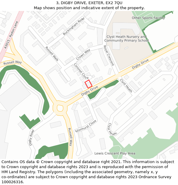 3, DIGBY DRIVE, EXETER, EX2 7QU: Location map and indicative extent of plot